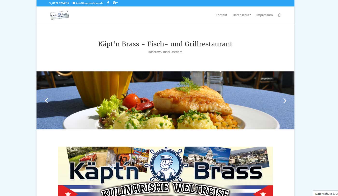 Webseite für Restaurant Käpt’n Brass – Koserow auf Usedom