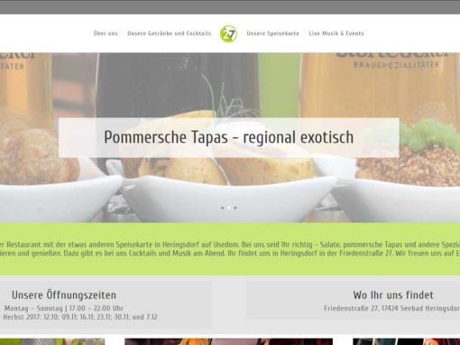 Webseite für TwentySeven – Restaurant in Heringsdorf auf Usedom